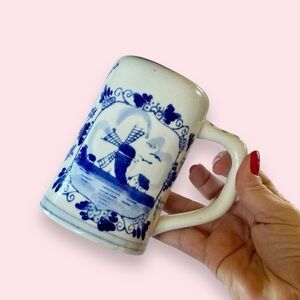 Vintage Delft Blue Holland Mug Dutch Windmill Blue & White Floral